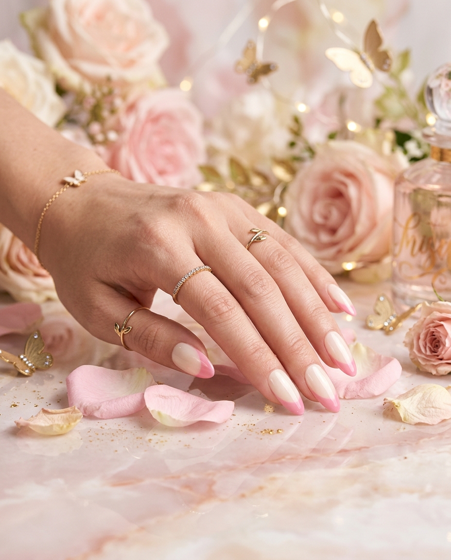 Rourie Rosewater French Tip Nails